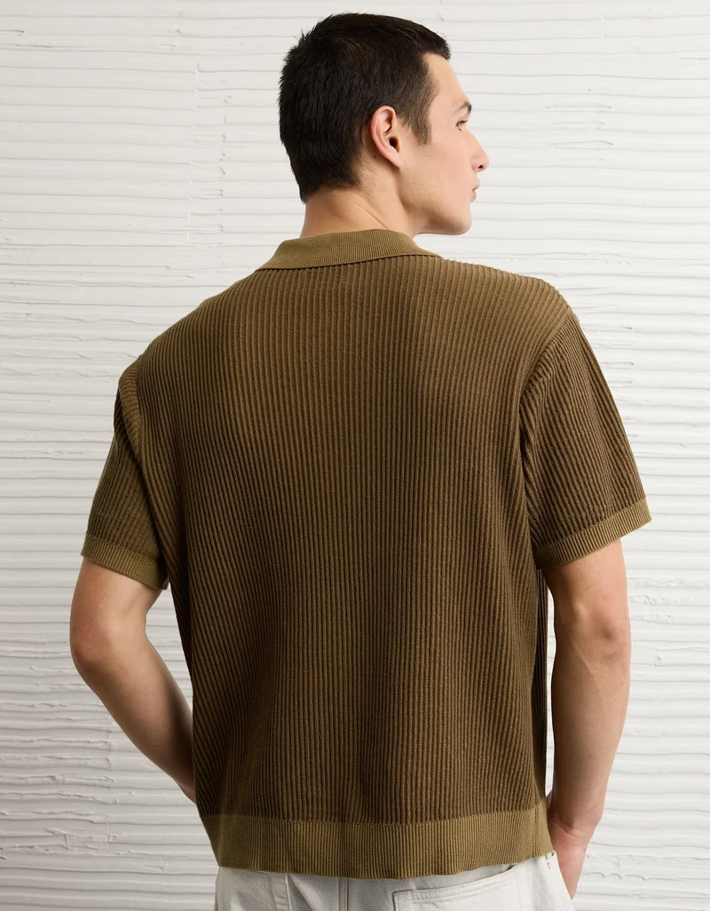 American Eagle AE Striped Button-Up Sweater Polo